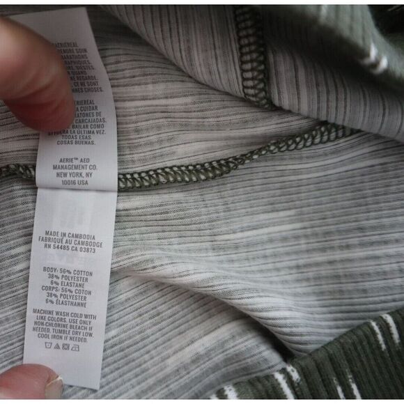 Aerie 067-0701 Women's Sz S Green Striped High-Waist Ribbed Flare Stretch Pants - Picture 6 of 6